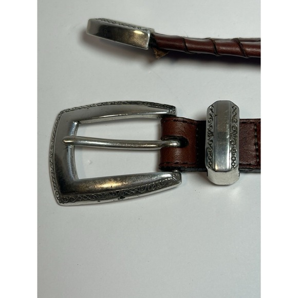 Brighton Braided‎ Leather Belt Silver Conchos Women's Medium Brown - Picture 3 of 7